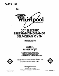 Front Cover Diagram and Parts List for RF3660XXW0  Whirlpool Range