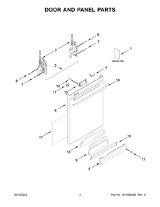 Door And Panel Parts Diagram and Parts List for WDTA50SAKB2  Whirlpool Dishwasher