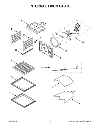 Internal Oven Parts Diagram and Parts List for KEBC149BSS1  Whirlpool Wall Oven