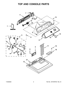 Top And Console Parts Diagram and Parts List for WED6150PW0  Whirlpool Dryer