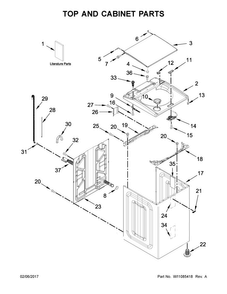 Top And Cabinet Parts Diagram and Parts List for 7MWTW7300EW1  Whirlpool Washer