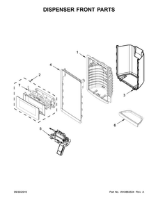 Dispenser Front Parts Diagram and Parts List for 7WF736SDAM14  Whirlpool Refrigerator