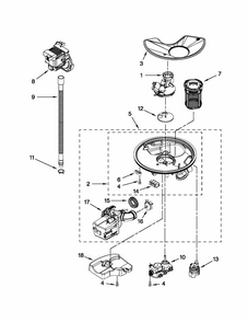 Pump And Motor Parts Diagram and Parts List for 66513292K110  Kenmore Dishwasher