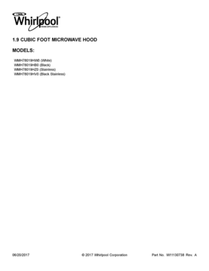 01 - COVER SHEET Diagram and Parts List for WMH78019HB0  Whirlpool Microwave Oven Combo