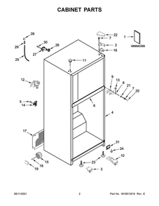Cabinet Parts Diagram and Parts List for WRT318FZDB01  Whirlpool Refrigerator
