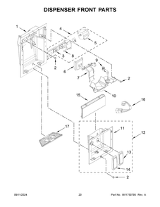 11 - Dispenser Front Parts Diagram and Parts List for JBSS42E22L01  Whirlpool Refrigerator