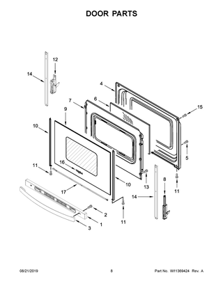 Door Parts Diagram and Parts List for WFE505W0JS0  Whirlpool Range