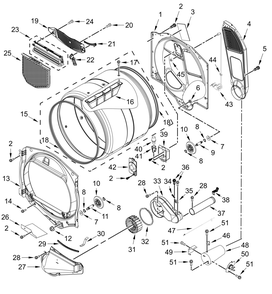 Bulkhead Parts Diagram and Parts List for WGD8127LW4  Whirlpool Dryer