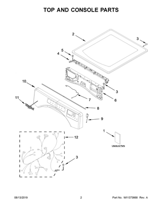 Top And Console Parts Diagram and Parts List for 7MWGD5622HW1  Whirlpool Dryer