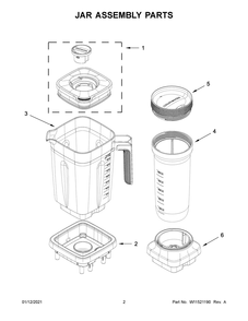 Jar Assembly Parts Diagram and Parts List for KSB1332YDG0  Whirlpool Blender