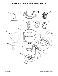 Base And Pedestal Unit Parts Diagram and Parts List for 5KSM195PSAJP5  KitchenAid Mixer