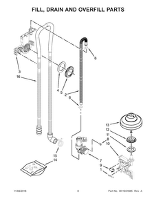 Fill, Drain And Overfill Parts Diagram and Parts List for KDTE204EPA3  KitchenAid Dishwasher