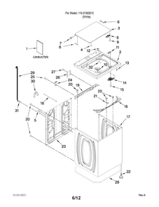 Top And Cabinet Parts Diagram and Parts List for 11021302012  Kenmore Washer