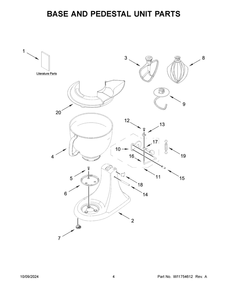 03 - Base And Pedestal Unit Parts Diagram and Parts List for 5KSM150PSRPT5  Whirlpool Mixer