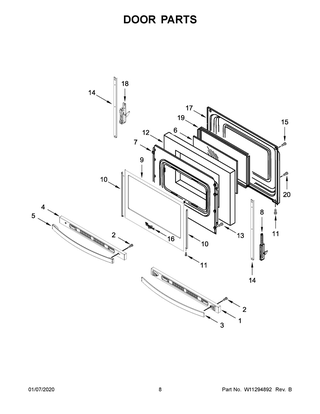 Door Parts Diagram and Parts List for WFE550S0HV1  Whirlpool Range