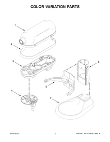 Color Variation Parts Diagram and Parts List for 5KSM60SPXTER0  KitchenAid Mixer