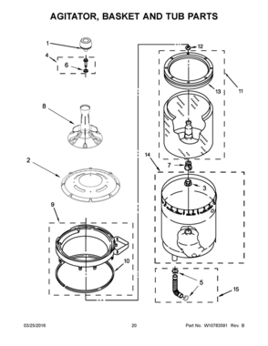 11 - AGITATOR, BASKET AND TUB PARTS Diagram and Parts List for YWET4027EW0  Whirlpool Washer Dryer Combo