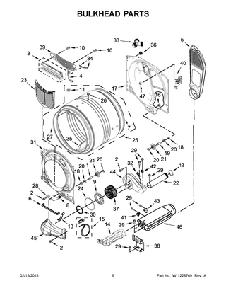 Bulkhead Parts Diagram and Parts List for YWED85HEFW2  Whirlpool Dryer