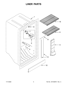 Liner Parts Diagram and Parts List for WZF34X16DW06  Whirlpool Freezer