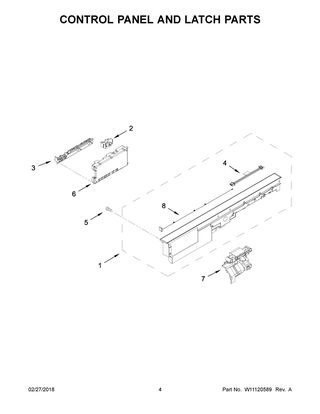 Control Panel And Latch Parts Diagram and Parts List for WDT975SAHZ0  Whirlpool Dishwasher