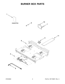 02 - Burner Box Parts Diagram and Parts List for KFDC500JSC03  Whirlpool Cooktop
