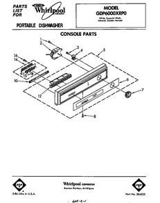 Console Diagram and Parts List for GDP6000XRP0  Whirlpool Dishwasher