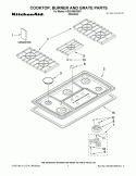 COOKTOP, BURNER AND GRATE PARTS Diagram and Parts List for KGCK366VSS01  KitchenAid Cooktop