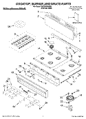 COOKTOP, BURNER AND GRATE PARTS Diagram and Parts List for KGCP483KSS0  KitchenAid Cooktop