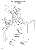 TUB AND FRAME PARTS Diagram and Parts List for GU630XTLQ1  Whirlpool Dishwasher