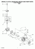BRAKE, CLUTCH, GEARCASE, MOTOR AND PUMP PARTS Diagram and Parts List for 1CWTW5590VQ1  Whirlpool Washer