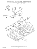 BURNER BOX, GAS VALVES, AND SWITCHES Diagram and Parts List for KGCC566RBL05  KitchenAid Cooktop