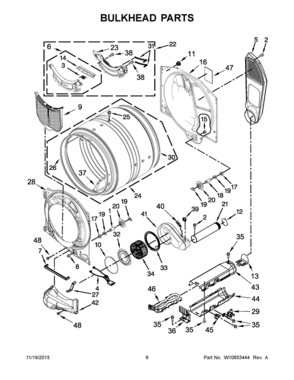 04 - BULKHEAD PARTS Diagram and Parts List for YMED3100DW1  Whirlpool Dryer