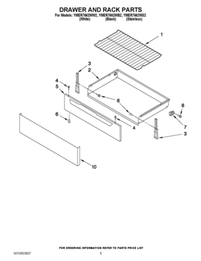 04 - DRAWER AND RACK PARTS Diagram and Parts List for YMER7662WS2  Whirlpool Range