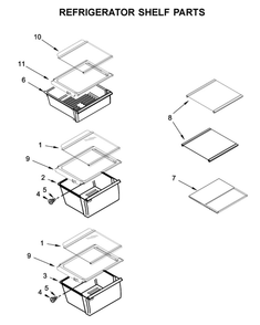 Refrigerator Shelf Parts Diagram and Parts List for WRS555SIHB03  Whirlpool Refrigerator