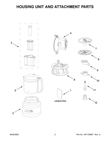 Housing Unit And Attachment Parts Diagram and Parts List for 5KFP1318EWH0  KitchenAid Food Processor