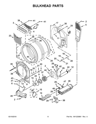 Bulkhead Parts Diagram and Parts List for WED90HEFC2  Whirlpool Dryer