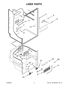 Liner Parts Diagram and Parts List for KRQC506MPS00  KitchenAid Refrigerator