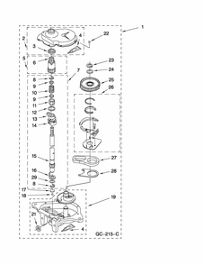 Gearcase Parts Diagram and Parts List for 11080754006  Kenmore Washer Dryer Combo