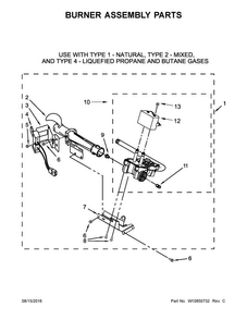Burner Assembly Parts Diagram and Parts List for WGD4915EW1  Whirlpool Dryer