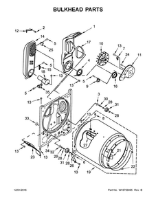 Bulkhead Parts Diagram and Parts List for 7MWGD1800DM1  Whirlpool Dryer