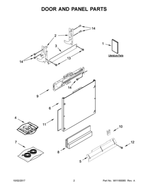 02 - DOOR AND PANEL PARTS Diagram and Parts List for JDTSS245GX0  Whirlpool Dishwasher