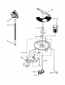 Pump, Washarm And Motor Parts Diagram and Parts List for 66513093N410  Kenmore Dishwasher