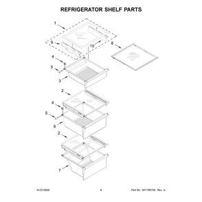 Refrigerator Shelf Parts Diagram and Parts List for WRSF5836RZ00  Whirlpool Refrigerator