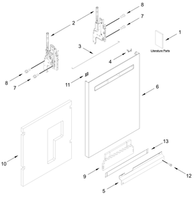 Door And Panel Parts Diagram and Parts List for MDPS7024SW0 MDPS7024SZ0-MDPS7024SB0 Whirlpool Dishwasher