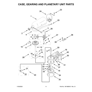 Case, Gearing And Planetary Unit Parts Diagram and Parts List for 5KSM175PSBBK5  KitchenAid Mixer