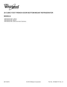 Cover Sheet Diagram and Parts List for WRF560SEYW01  Whirlpool Refrigerator