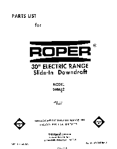 Front Cover Diagram and Parts List for 2496*2  Roper Range