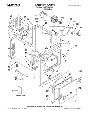 01 - CABINET PARTS Diagram and Parts List for YMEDC300XW0  Whirlpool Dryer