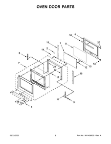 Oven Door Parts Diagram and Parts List for KOSE507EBL05  Whirlpool Microwave Oven Combo
