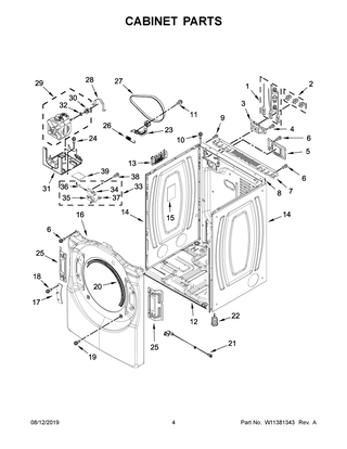 Cabinet Parts Diagram and Parts List for WED560LHW1  Whirlpool Dryer